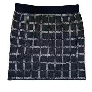 Kenar Womens Black Wool Blend Skirt Size L Waist 34* Length 20* Square Pattern